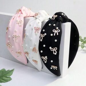 Women’s Fabric Knot Headband With Bows and Pearls